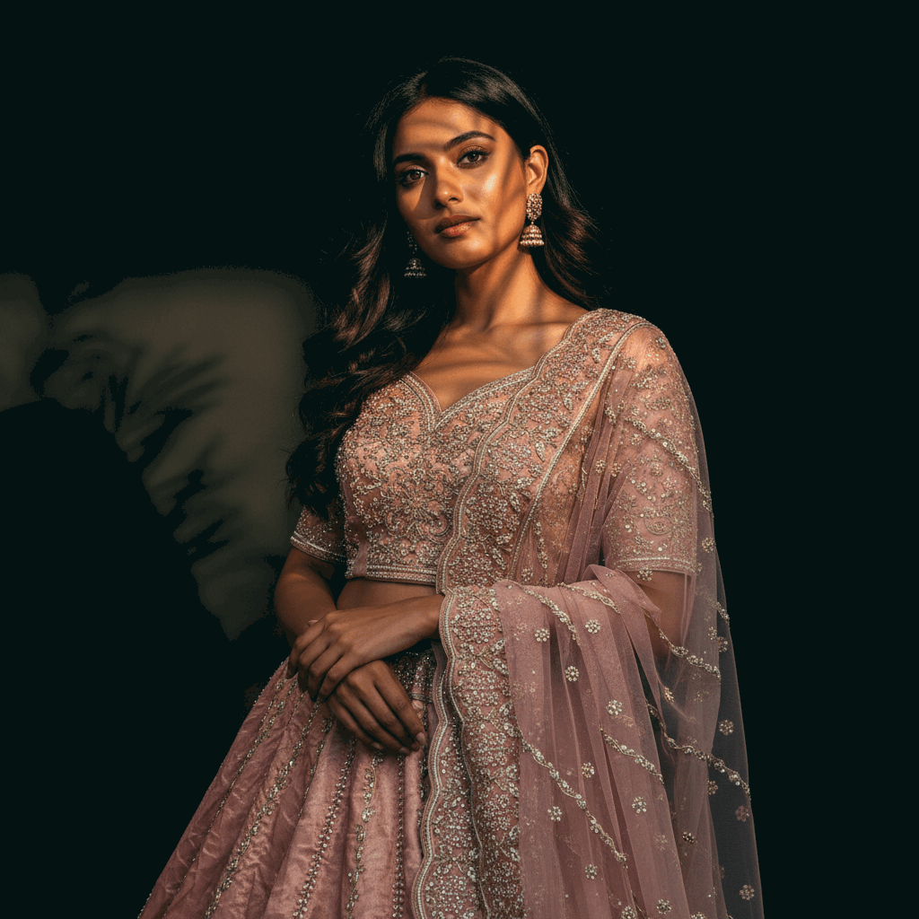 Amrapali - Tissue Silk Zardosi Handwork Minimal Concept Lehenga