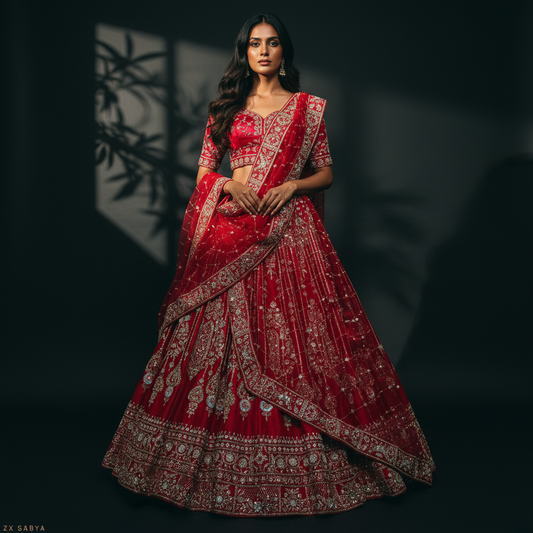Amrapali - Minimal Style Zardosi Handwork Royal Red Bridal Lehenga