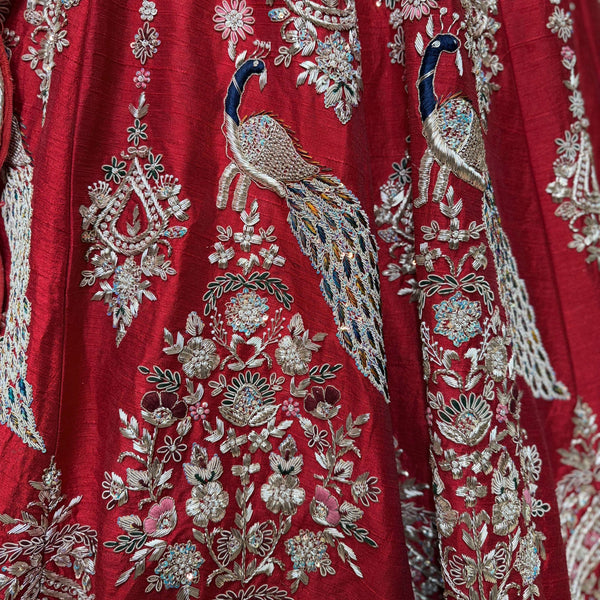 Amrapali - Zardosi Handcrafted Raw Silk Royal Red Bridal Lehenga