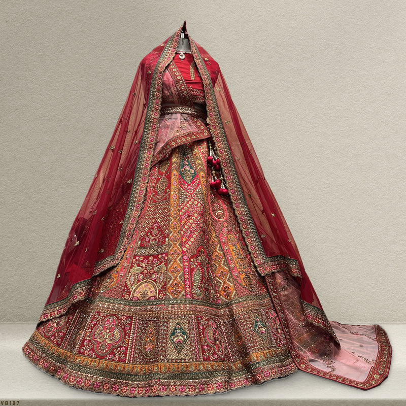 Stunning Royal Red Bridal Lehenga with intricate embroidery and matching dupatta for elegant weddings