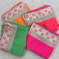 Chiffon sarees with floral embroidered zigzag border in four bright colours