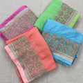 Chinon sarees with embroidered net border in four colours