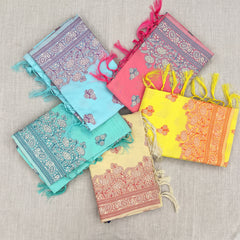 Cotton sarees with floral border and tassels in five colours