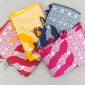 Cotton sarees with white lotus vine weave in four colours