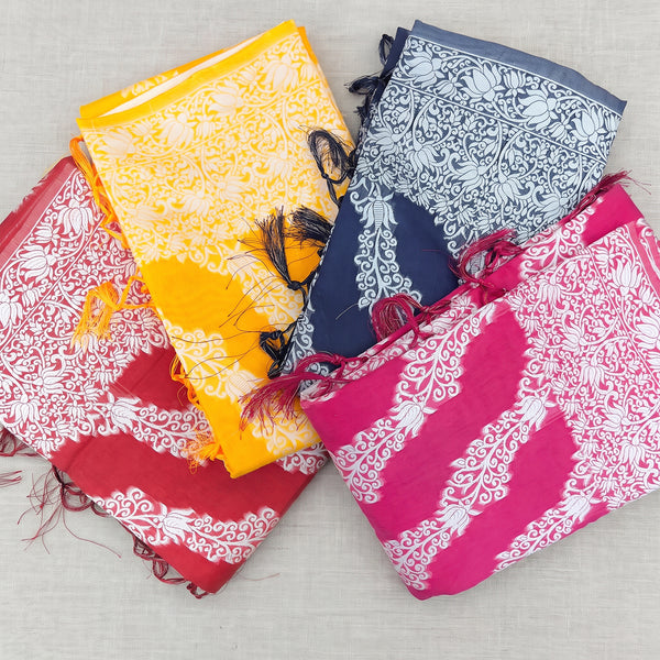 Cotton sarees with white lotus vine weave in four colours