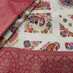 Cream position print saree in pure viscose, close-up of the print