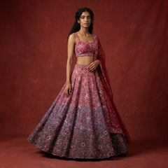 Pink-purple ombre sequin lehenga with sleeveless cropped blouse and flared skirt