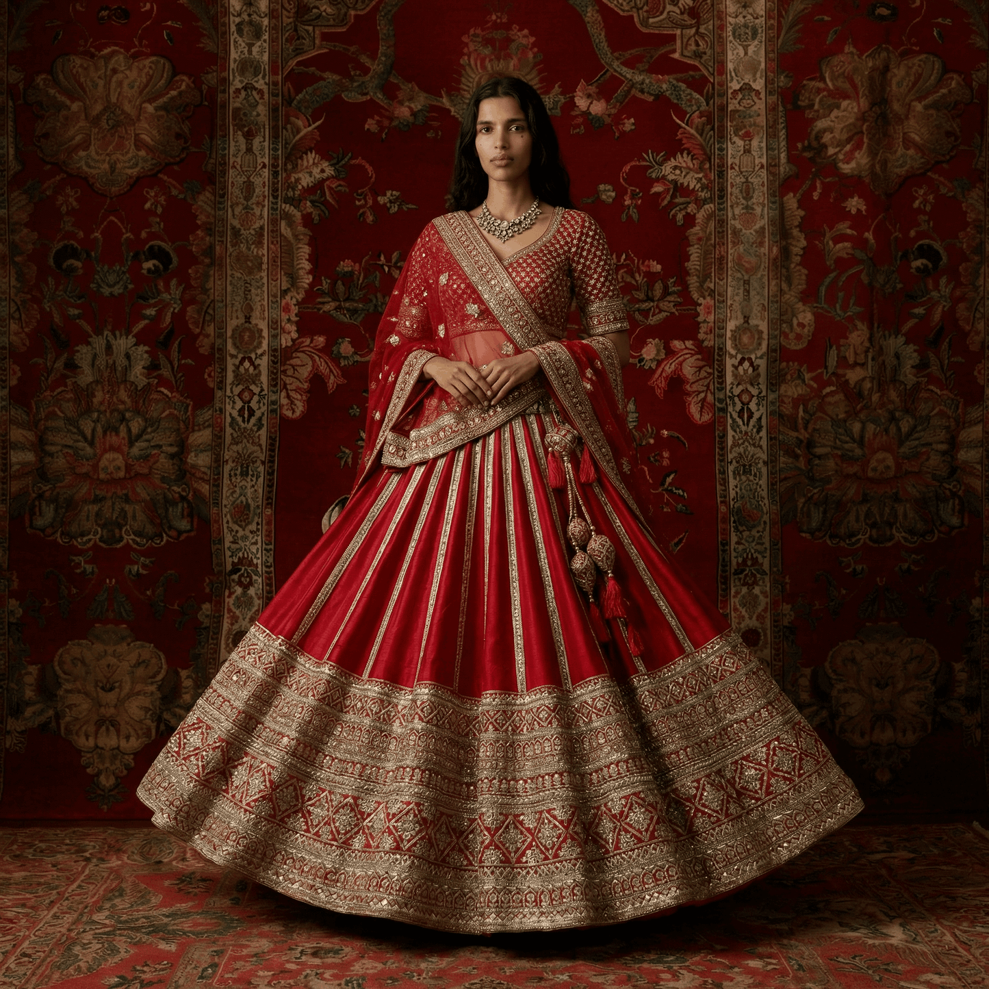 Pure Kalidar - The 36-Kali Royal Red Bridal Lehenga