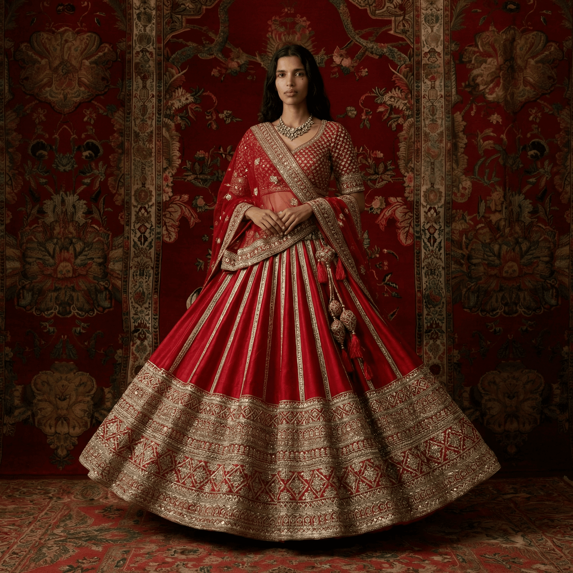 Pure Kalidar - The 36-Kali Royal Red Bridal Lehenga