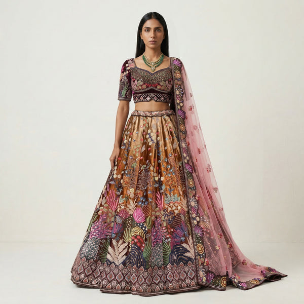 Damsel - Multicolor Designer Velvet Lehenga with Stitched Blouse
