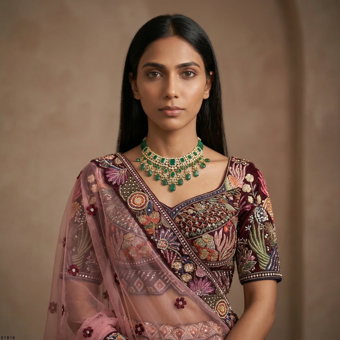 Damsel - Multicolor Designer Velvet Lehenga with Stitched Blouse