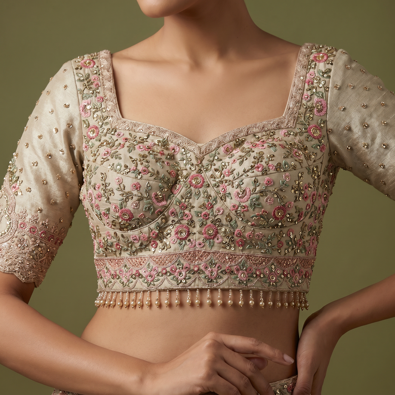Rosé - Tissue Silk Double Dupatta Pastel Designer Bridal Lehenga