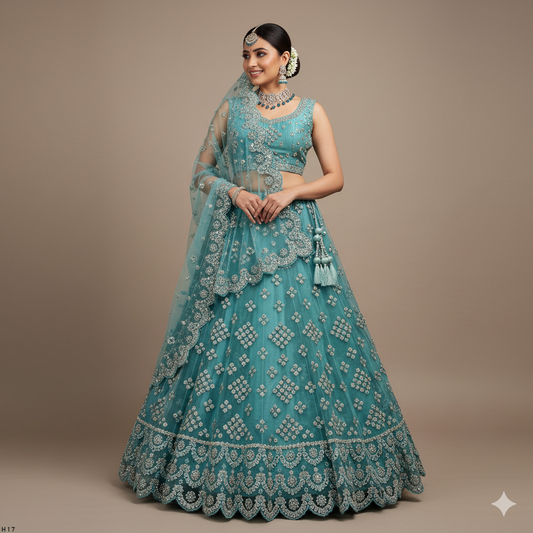 Jazzagals - The Modern Mirror Work Teal Reception Lehenga