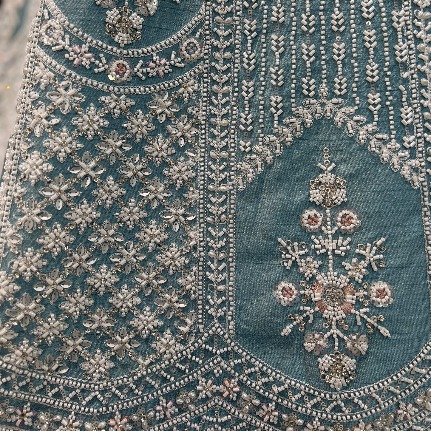 Damsel - Raw Silk Handwork Powder Blue Couture Lehenga