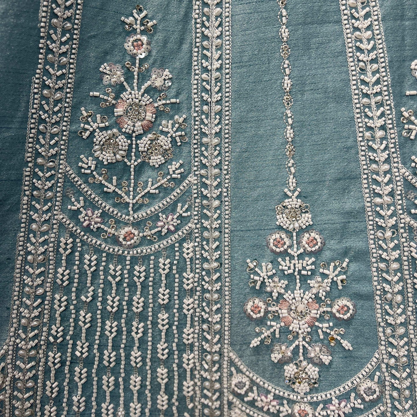 Damsel - Raw Silk Handwork Powder Blue Couture Lehenga