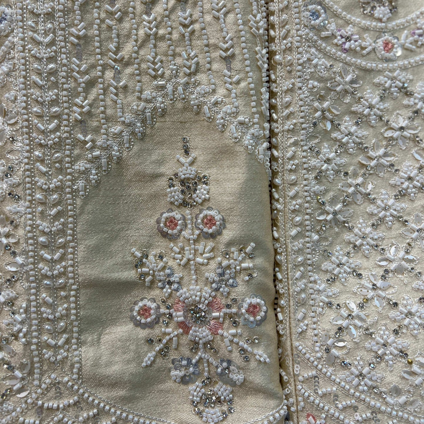 Damsel - Raw Silk Handwork Ivory Couture Lehenga