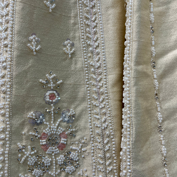Damsel - Raw Silk Handwork Ivory Couture Lehenga