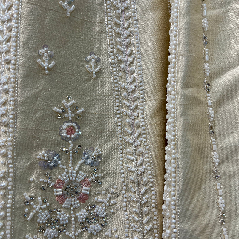 Damsel - Raw Silk Handwork Ivory Couture Lehenga