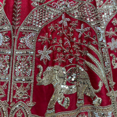 Sangria : Cutdana Pearls Handwork Royal Red Bridal Lehenga