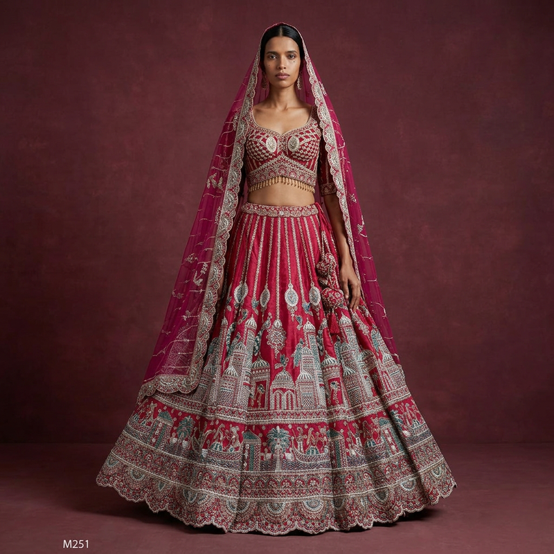 Rajgharana - Double Dupatta Rani Pink Handwork Wedding Lehenga