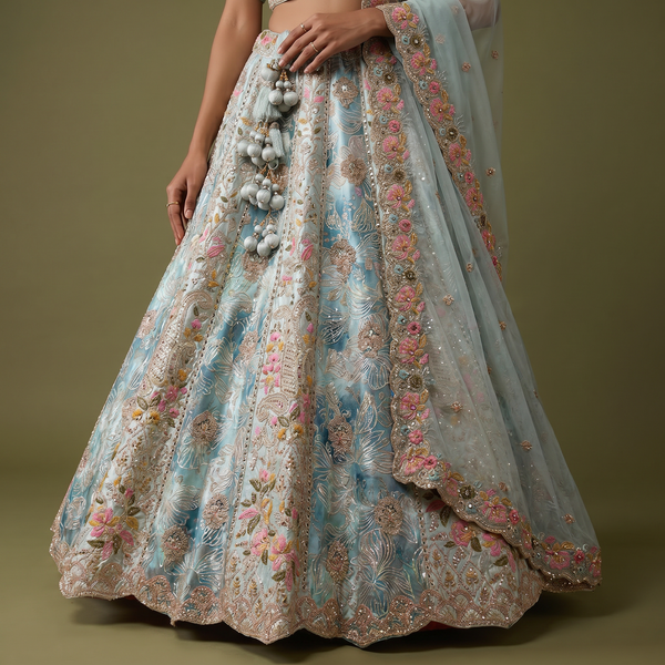 Varnali: Multicolor Banarasi Lehenga with Heavy Blouse & Organza Dupatta