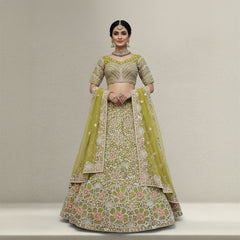 Cherry Blossom - Pista Green Floral Lehenga With Designer Heavy Blouse