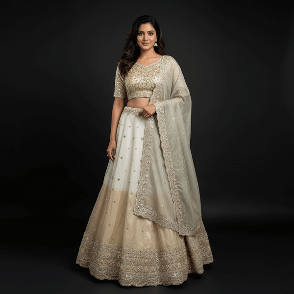 Damsel - Pure Viscose Silk Minimal Pattern Designer Lehenga