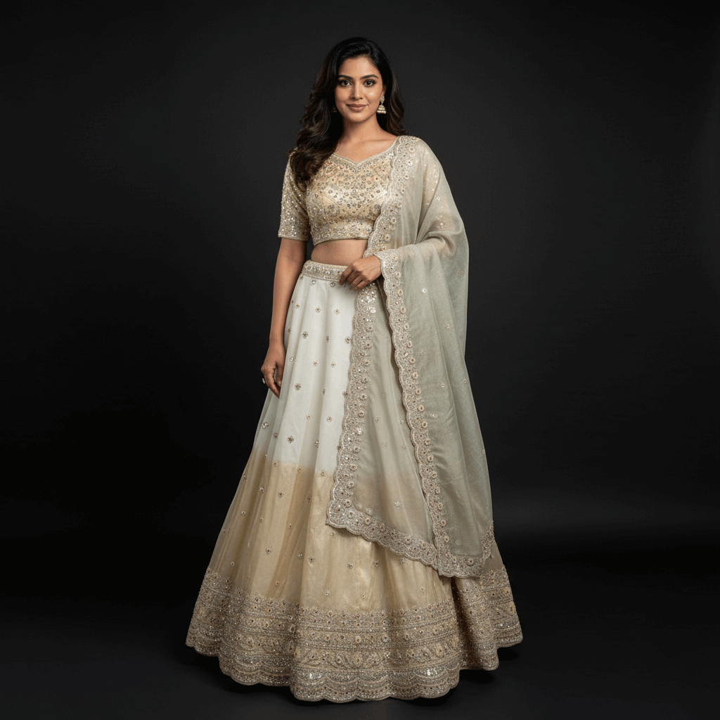 Damsel - Pure Viscose Silk Minimal Pattern Designer Lehenga