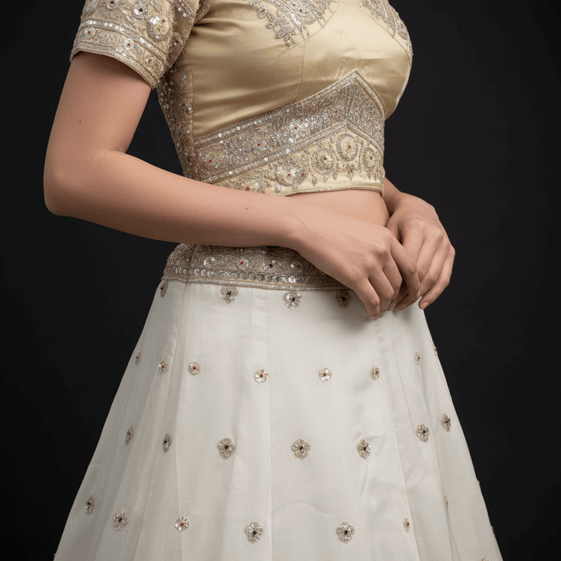 Damsel - Pure Viscose Silk Minimal Pattern Designer Lehenga