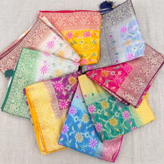 Munga Kota sarees with meenakari floral jaal in eight colours