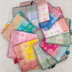 Munga Kota sarees with meenakari round buta in ten colours