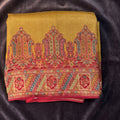 Mustard Yellow position print saree in pure viscose, folded view
