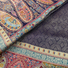 Navy Blue position print saree in pure viscose, close-up of the print