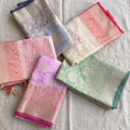 Organza brasso sarees with zari bird border in five pastel colours