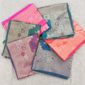 Organza sarees with geometric meenakari zari weave in six colours