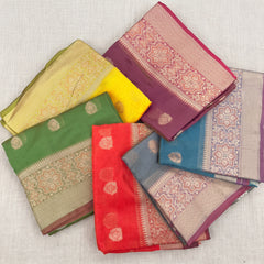 Organza sarees with meenakari star jaal border in six colours
