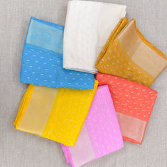Organza sarees with zari buti and woven border in six colours