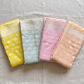 Pastel organza sarees with silver round buti in four colours