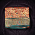 Peach position print saree in pure viscose, folded view