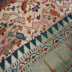 Peach position print saree in pure viscose, close-up of the print