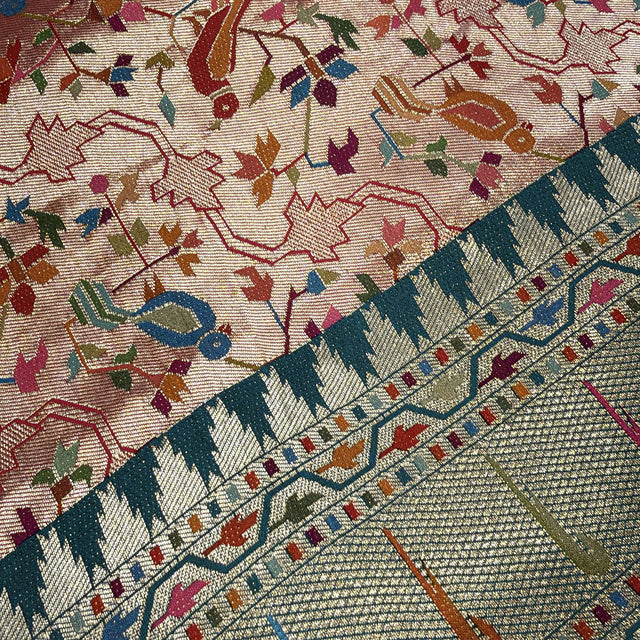 Peach position print saree in pure viscose, close-up of the print