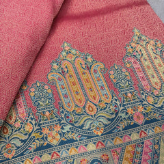 Pink position print saree in pure viscose, close-up of the print