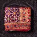 Purple position print saree in pure viscose, folded view