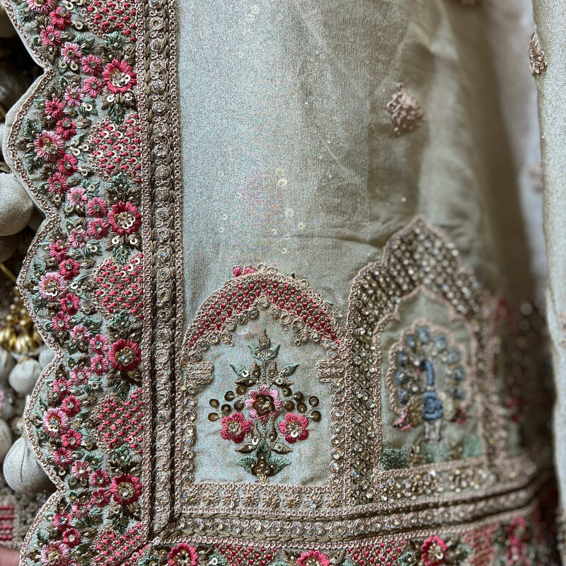 Rosé - Tissue Silk Double Dupatta Pastel Designer Bridal Lehenga