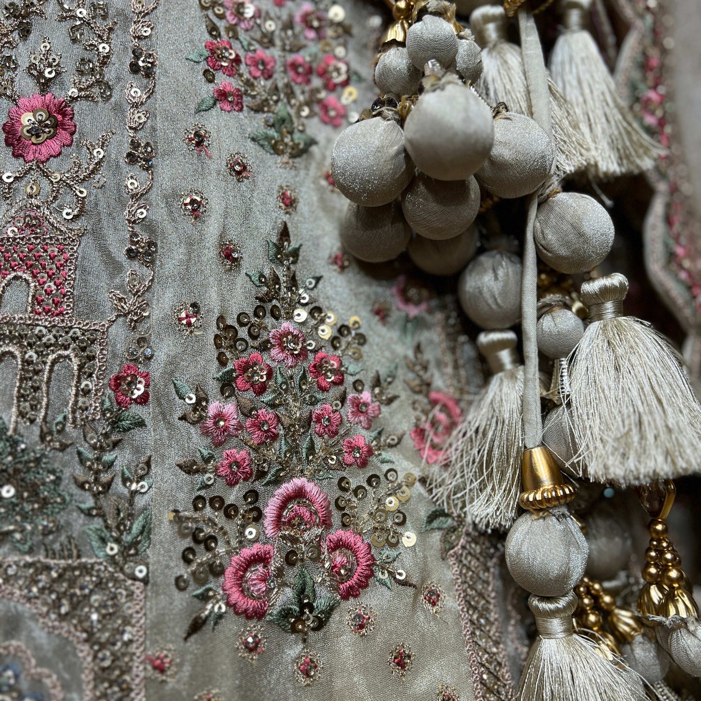 Rosé - Tissue Silk Double Dupatta Pastel Designer Bridal Lehenga