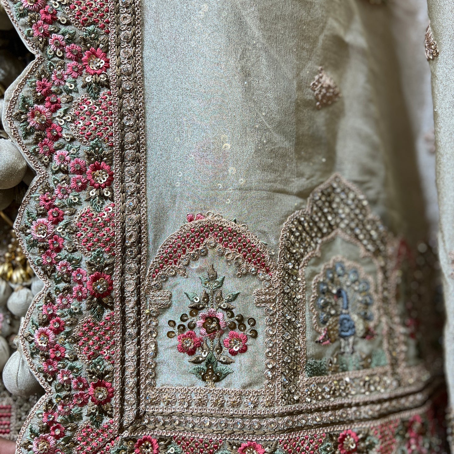 Rosé - Tissue Silk Double Dupatta Pastel Designer Bridal Lehenga