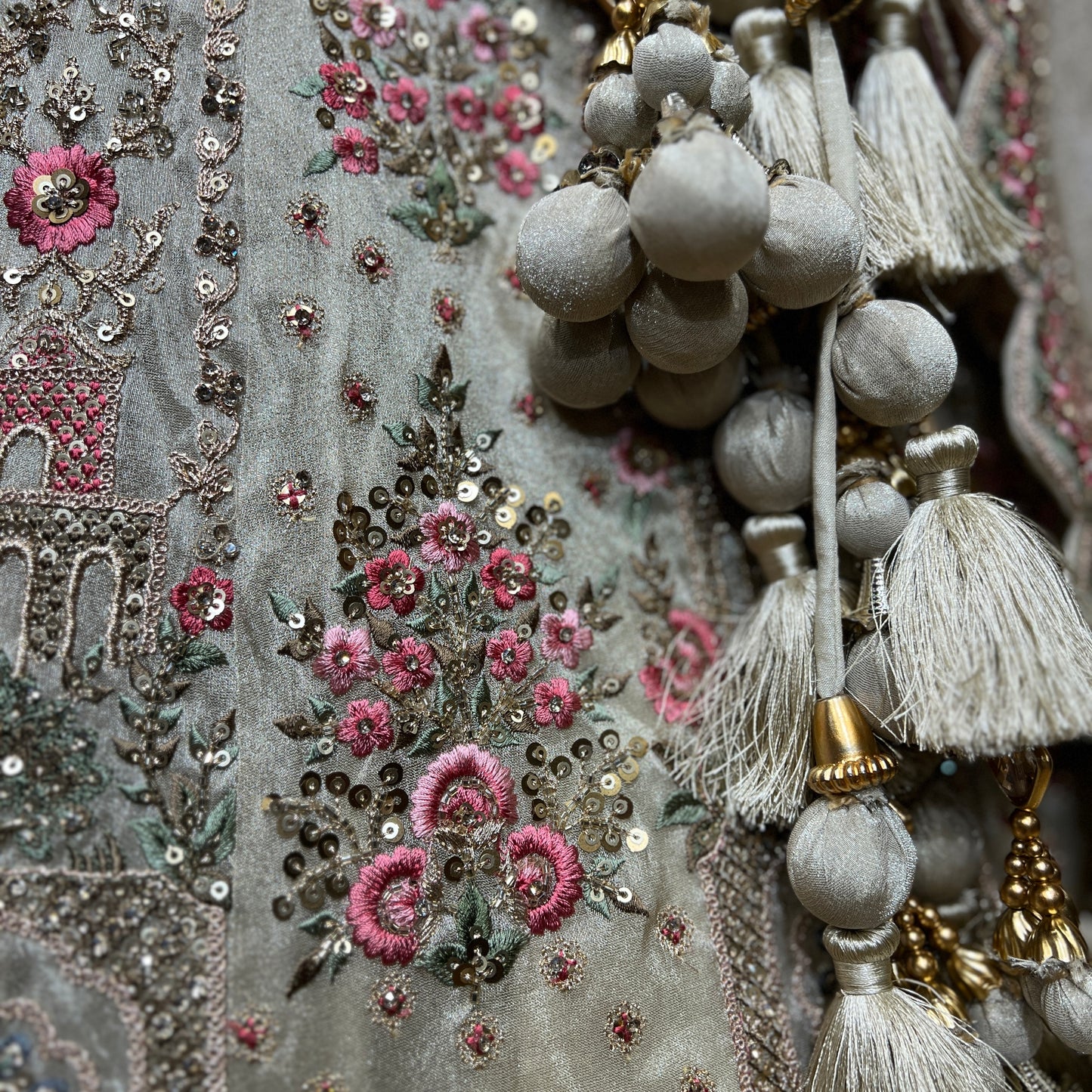 Rosé - Tissue Silk Double Dupatta Pastel Designer Bridal Lehenga