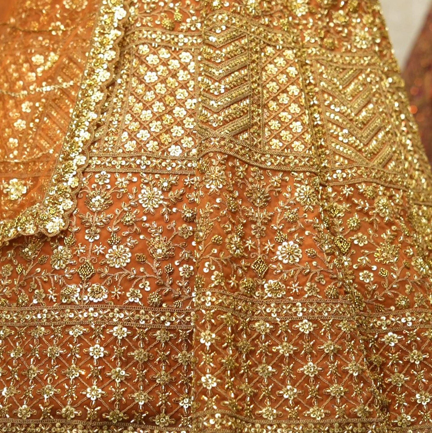 Jazzagals - Beads & Cutdana Handwork Burnt Orange Rust Color Lehenga