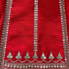 Red dupatta edge with dense silver bead and sequin embroidery border