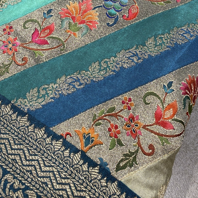 Teal Blue position print saree in pure viscose, close-up of the print